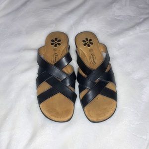 Vintage Dr.Scholl’s Gel Packed Sole. Black Strappy Slide On Sandal. Size:10